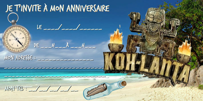 carte invitation anniversaire Koh Lanta