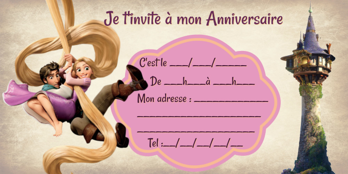 exemple modle Invitation anniversaire Raiponce disney gratuit