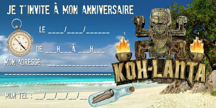 invitation anniversaire Koh Lanta