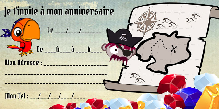 Modle invitation anniversaire chasse aux pirates trsor  imprimer