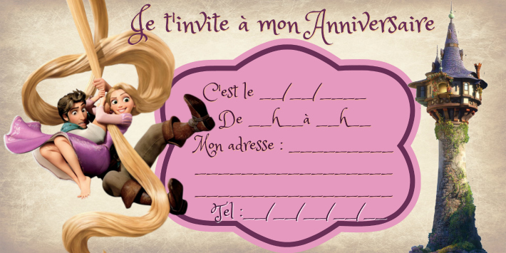 Anniversaire Raiponce : Carte d'invitation