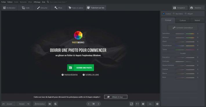 L'interface de PhotoWorks en franais est conviviale et facile  naviguer 